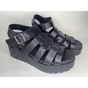 Vintage 90s Soda Sandals Women 9 Black Strappy Platform Chunky Heel Slingback